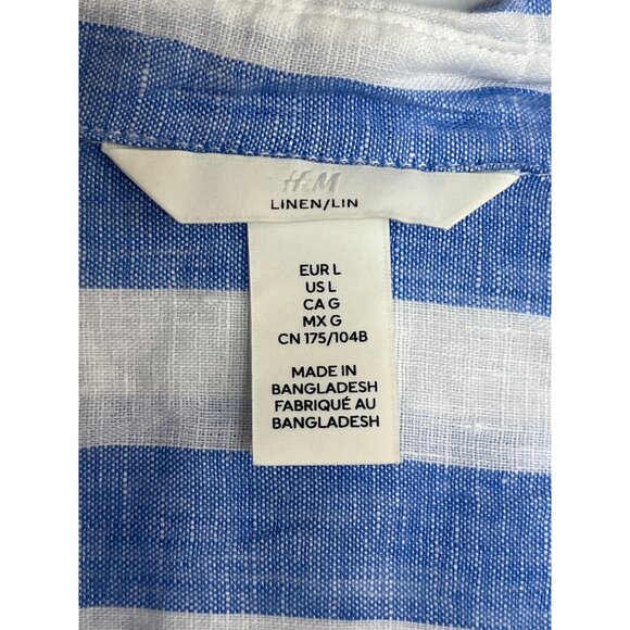 H&M Linen Long Sleeve Button Front Oversized Shirt Blue White Stripe Size Large - Picture 5 of 8
